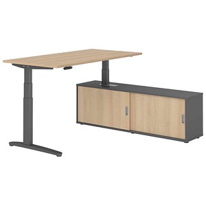 HAMMERBACHER XBHM16SB elektrisch höhenverstellbarer Schreibtisch eiche rechteckig, C-Fuß-Gestell grau 160,0 x 80,0 cm