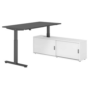 HAMMERBACHER VXMST16SB elektrisch höhenverstellbarer Schreibtisch grafit rechteckig, T-Fuß-Gestell grau 160,0 x 80,0 cm