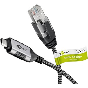goobay USB-C 3.1/RJ45 Kabel 1,5 m silber, schwarz, 1 St.