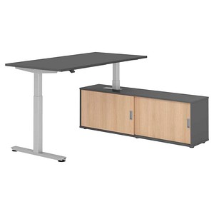 HAMMERBACHER VXMST16SB elektrisch höhenverstellbarer Schreibtisch grafit rechteckig, T-Fuß-Gestell silber 160,0 x 80,0 cm