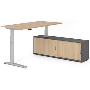 HAMMERBACHER XBHM16SB elektrisch höhenverstellbarer Schreibtisch eiche rechteckig, C-Fuß-Gestell silber 160,0 x 80,0 cm