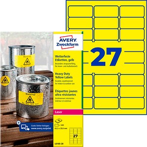 AVERY Zweckform wetterfeste Folienetiketten L6105-20 gelb 63,5 x 29,6 mm, 20 Blatt