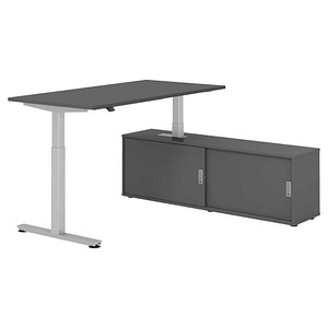HAMMERBACHER VXMST16SB elektrisch höhenverstellbarer Schreibtisch grafit rechteckig, T-Fuß-Gestell silber 160,0 x 80,0 cm