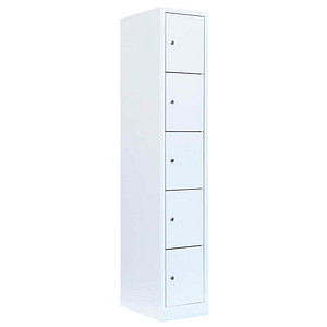 LÜLLMANN Schließfachschrank signalweiß 520517, 5 Schließfächer 31,5 x 50,0 x 180,0 cm