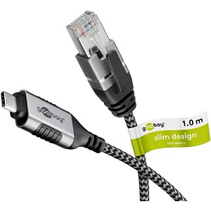 goobay USB-C 3.1/RJ45 Kabel 1,0 m silber, schwarz, 1 St.