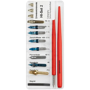 STANDARDGRAPH Schul-/Kunstschrift Kalligrafie-Set rot verschiedene Federbreiten, 1 Set