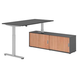 HAMMERBACHER VXMST16SB elektrisch höhenverstellbarer Schreibtisch grafit rechteckig, T-Fuß-Gestell silber 160,0 x 80,0 cm