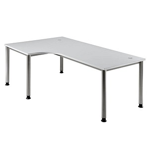 HAMMERBACHER Orbis höhenverstellbarer Schreibtisch lichtgrau L-Form, 5-Fuß-Gestell silber 200,0 x 80,0/120,0 cm