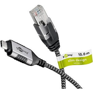 goobay USB-C 3.1/RJ45 Kabel 10,0 m silber, schwarz, 1 St.