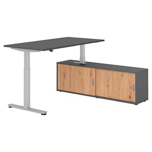 HAMMERBACHER VXMST16SB elektrisch höhenverstellbarer Schreibtisch grafit rechteckig, T-Fuß-Gestell silber 160,0 x 80,0 cm