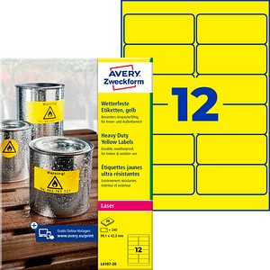 AVERY Zweckform wetterfeste Folienetiketten L6107-20 gelb 99,1 x 42,3 mm, 20 Blatt