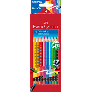 FABER-CASTELL Radierbare Grip Buntstifte farbsortiert, 10 St.