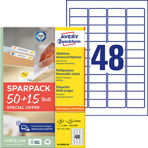 AVERY Zweckform Etiketten weiß 45,7 x 21,2 mm, 65 Blatt