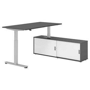 HAMMERBACHER VXMST16SB elektrisch höhenverstellbarer Schreibtisch grafit rechteckig, T-Fuß-Gestell silber 160,0 x 80,0 cm