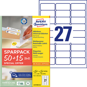 AVERY Zweckform Etiketten weiß 63,5 x 29,6 mm, 65 Blatt