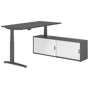 HAMMERBACHER XBHM16SB elektrisch höhenverstellbarer Schreibtisch grafit rechteckig, C-Fuß-Gestell grau 160,0 x 80,0 cm