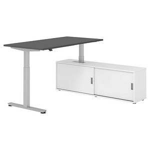 HAMMERBACHER VXMST16SB elektrisch höhenverstellbarer Schreibtisch grafit rechteckig, T-Fuß-Gestell silber 160,0 x 80,0 cm