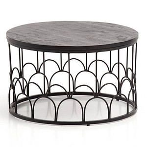 WOHNLING Couchtisch rund Massivholz schwarz 60,0 x 60,0 x 36,0 cm, 1 St.