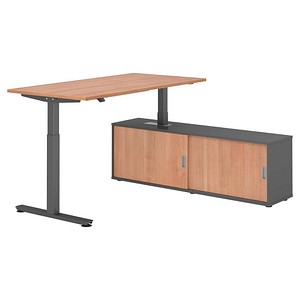 HAMMERBACHER VXMST16SB elektrisch höhenverstellbarer Schreibtisch nussbaum rechteckig, T-Fuß-Gestell grau 160,0 x 80,0 cm