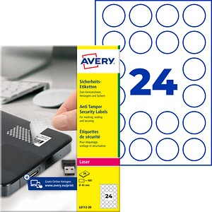 AVERY Zweckform Sicherheitsetiketten L6112-20 weiß 40,0 x 40,0 mm, 20 Blatt