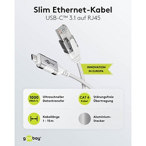 goobay USB-C 3.1/RJ45 Kabel 1,5 m weiß, 1 St.