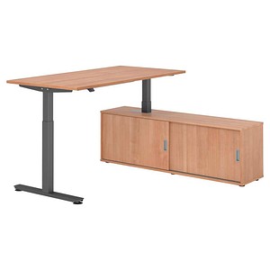 HAMMERBACHER VXMST16SB elektrisch höhenverstellbarer Schreibtisch nussbaum rechteckig, T-Fuß-Gestell grau 160,0 x 80,0 cm