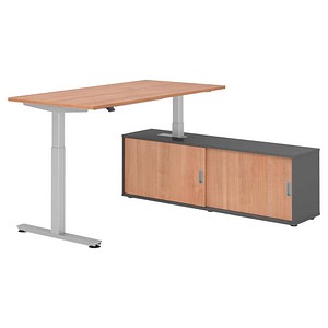 HAMMERBACHER VXMST16SB elektrisch höhenverstellbarer Schreibtisch nussbaum rechteckig, T-Fuß-Gestell silber 160,0 x 80,0 cm