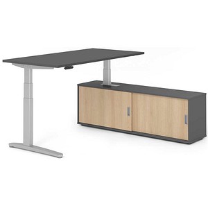 HAMMERBACHER XBHM16SB elektrisch höhenverstellbarer Schreibtisch grafit rechteckig, C-Fuß-Gestell silber 160,0 x 80,0 cm