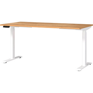 GERMANIA JET höhenverstellbarer Schreibtisch navarra-eiche rechteckig, T-Fuß-Gestell weiß 160,0 x 80,0 cm