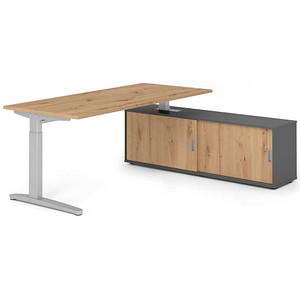 HAMMERBACHER XBE19SB höhenverstellbarer Schreibtisch asteiche rechteckig, C-Fuß-Gestell silber 180,0 x 80,0 cm