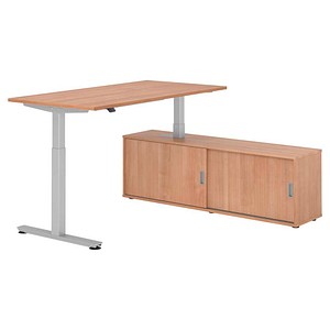 HAMMERBACHER VXMST16SB elektrisch höhenverstellbarer Schreibtisch nussbaum rechteckig, T-Fuß-Gestell silber 160,0 x 80,0 cm
