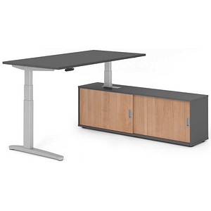 HAMMERBACHER XBHM16SB elektrisch höhenverstellbarer Schreibtisch grafit rechteckig, C-Fuß-Gestell silber 160,0 x 80,0 cm