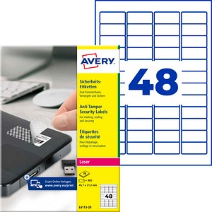 AVERY Zweckform Sicherheitsetiketten L6113-20 weiß 45,7 x 21,2 mm, 20 Blatt