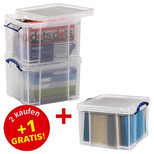 2 + 1 GRATIS: Really Useful Box Aufbewahrungsboxen 2x 35,0 l transparent 48,0 x 39,0 x 31,0 cm, 2 St. + GRATIS 1 St.