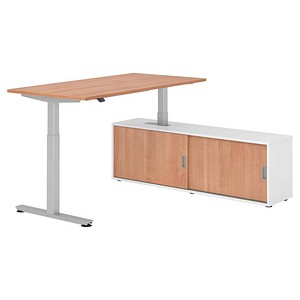 HAMMERBACHER VXMST16SB elektrisch höhenverstellbarer Schreibtisch nussbaum rechteckig, T-Fuß-Gestell silber 160,0 x 80,0 cm