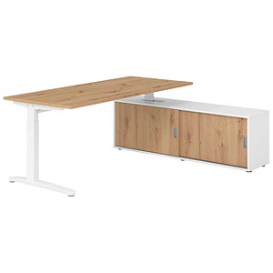 HAMMERBACHER XBE19SB höhenverstellbarer Schreibtisch asteiche rechteckig, C-Fuß-Gestell weiß 180,0 x 80,0 cm