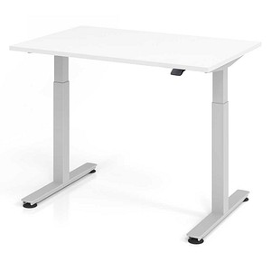 HAMMERBACHER XMST12 elektrisch höhenverstellbarer Schreibtisch weiß rechteckig, T-Fuß-Gestell silber 120,0 x 80,0 cm