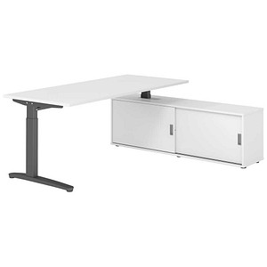HAMMERBACHER XBE19SB höhenverstellbarer Schreibtisch weiß rechteckig, C-Fuß-Gestell grau 180,0 x 80,0 cm