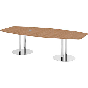 HAMMERBACHER Konferenztisch KT28S nussbaum Tonnenform, Rundrohr chrom, 280,0 x 85,0 - 130,0 x 74,0 cm