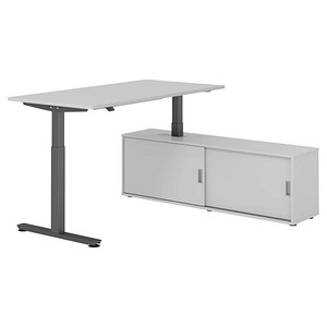 HAMMERBACHER VXMST16SB elektrisch höhenverstellbarer Schreibtisch lichtgrau rechteckig, T-Fuß-Gestell grau 160,0 x 80,0 cm