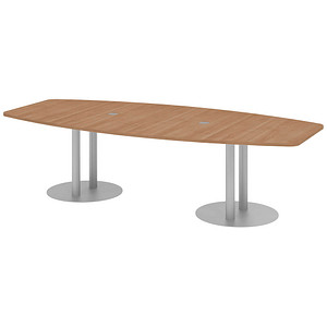 HAMMERBACHER Konferenztisch KT28S nussbaum Tonnenform, Rundrohr silber, 280,0 x 85,0 - 130,0 x 74,0 cm