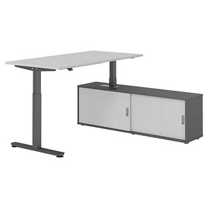 HAMMERBACHER VXMST16SB elektrisch höhenverstellbarer Schreibtisch lichtgrau rechteckig, T-Fuß-Gestell grau 160,0 x 80,0 cm