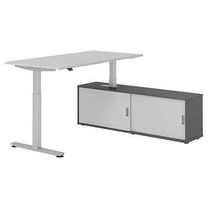 HAMMERBACHER VXMST16SB elektrisch höhenverstellbarer Schreibtisch lichtgrau rechteckig, T-Fuß-Gestell silber 160,0 x 80,0 cm