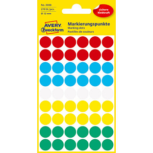 AVERY Zweckform Klebepunkte 3088 rot, weiß, grün, blau, gelb Ø 12,0 mm