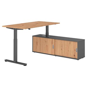 HAMMERBACHER VXMST16SB elektrisch höhenverstellbarer Schreibtisch asteiche rechteckig, T-Fuß-Gestell grau 160,0 x 80,0 cm