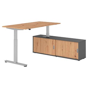 HAMMERBACHER VXMST16SB elektrisch höhenverstellbarer Schreibtisch asteiche rechteckig, T-Fuß-Gestell silber 160,0 x 80,0 cm