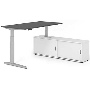 HAMMERBACHER XBHM16SB elektrisch höhenverstellbarer Schreibtisch grafit rechteckig, C-Fuß-Gestell silber 160,0 x 80,0 cm