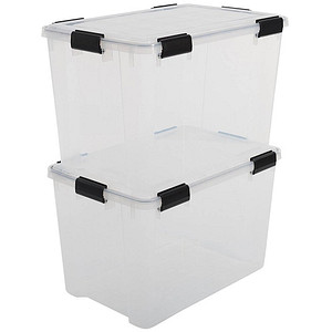 IRIS Ohyama Water Proof Aufbewahrungsboxen 2x 70,0 l transparent, schwarz 39,0 x 59,0 x 44,0 cm, 2 St.