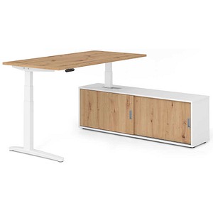 HAMMERBACHER XBHM16SB elektrisch höhenverstellbarer Schreibtisch asteiche rechteckig, C-Fuß-Gestell weiß 160,0 x 80,0 cm