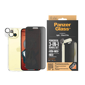 PanzerGlass™ 3-in-1 Privacy Schutz-Set für Apple iPhone 15 Plus